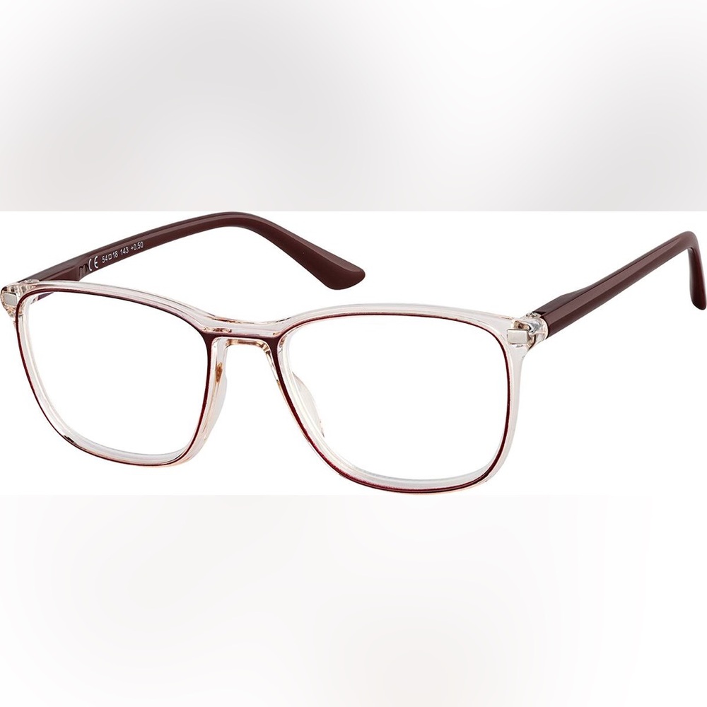 ZENNI Brown Square Reading Glasses #R009615200 +2.00 Unisex Plastic Full Rim